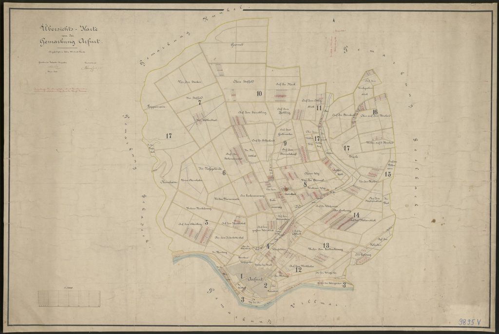 Übersichts-Karte von der Gemarkung Arfurt Quelle: HHStAW, 3011/1, 9895 V ©2025 Hessisches Hauptstaatsarchiv Wiesbaden. Alle Rechte Vorbehalten.